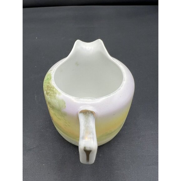 Vtg Nippon Creamer Jug White Porcelain 2.5" Sailboat Sunset Trees Lake Restful - Picture 8 of 8